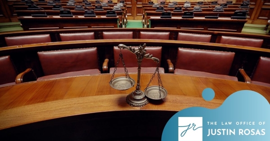 judicial scales sitting in courtroom